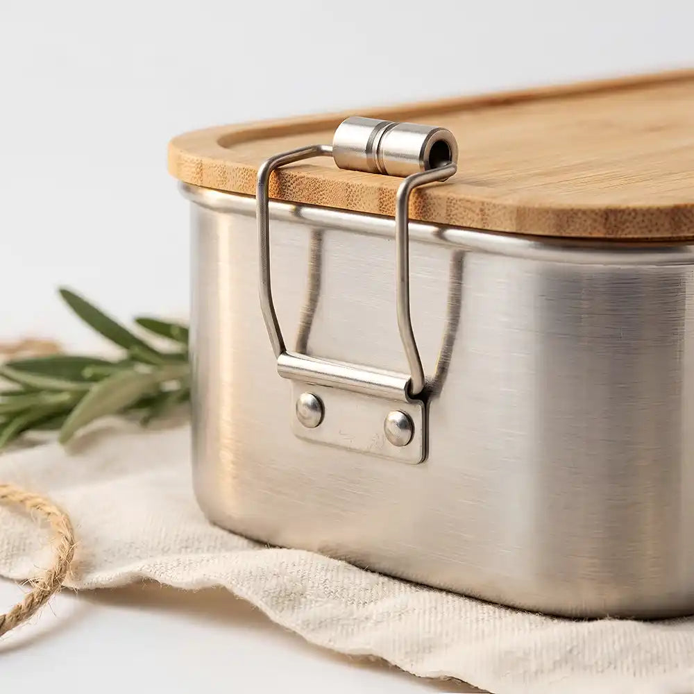 Personalisierte Leckerlidose Hund Klassisch Schlicht – Hauptbild Edelstahl-Bambus 1
