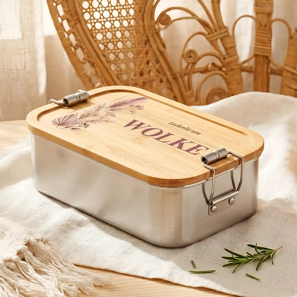 Personalisierte Leckerlidose Hund & Katze Pampagras Boho – Detail Bügelverschluss