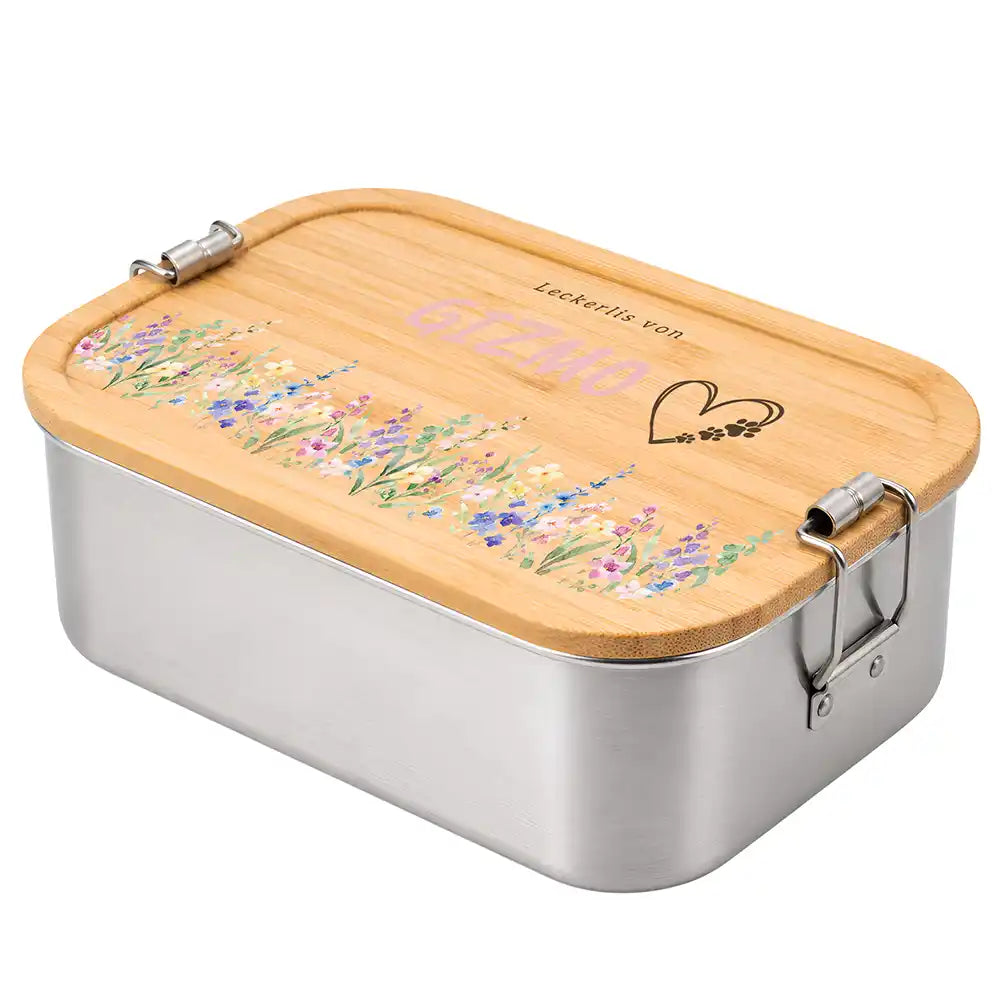 Personalisierte Leckerlidose Hund Wildblumen mit Herz-Pfote – Personalisiert Hauptbild 3