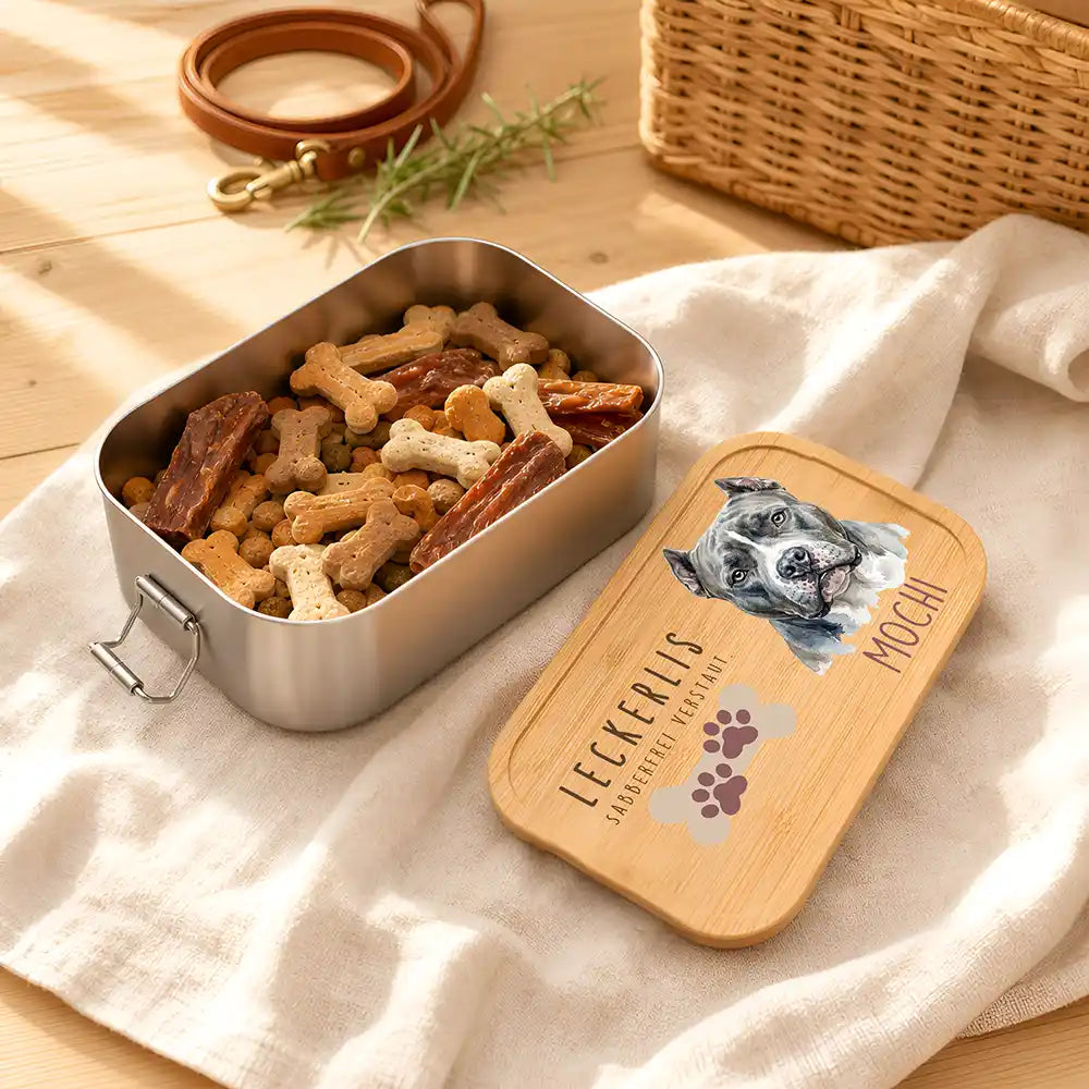 Personalisierte Leckerlidose Hund Pfötchen-Akzent klassisch – Foto-Personalisiert Lifestyle 1