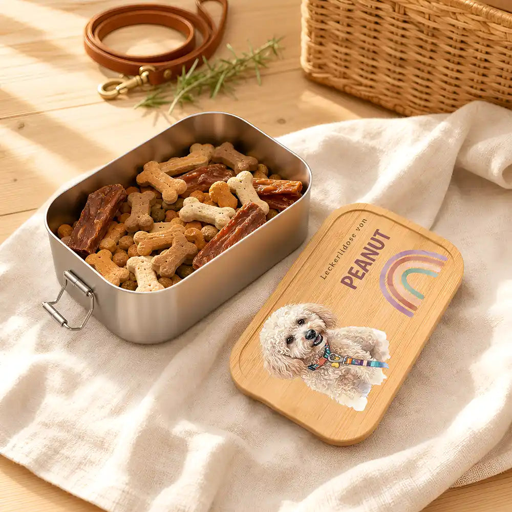 Personalisierte Leckerlidose Hund Pfötchen-Akzent Pastell – Foto-Personalisiert Lifestyle 1