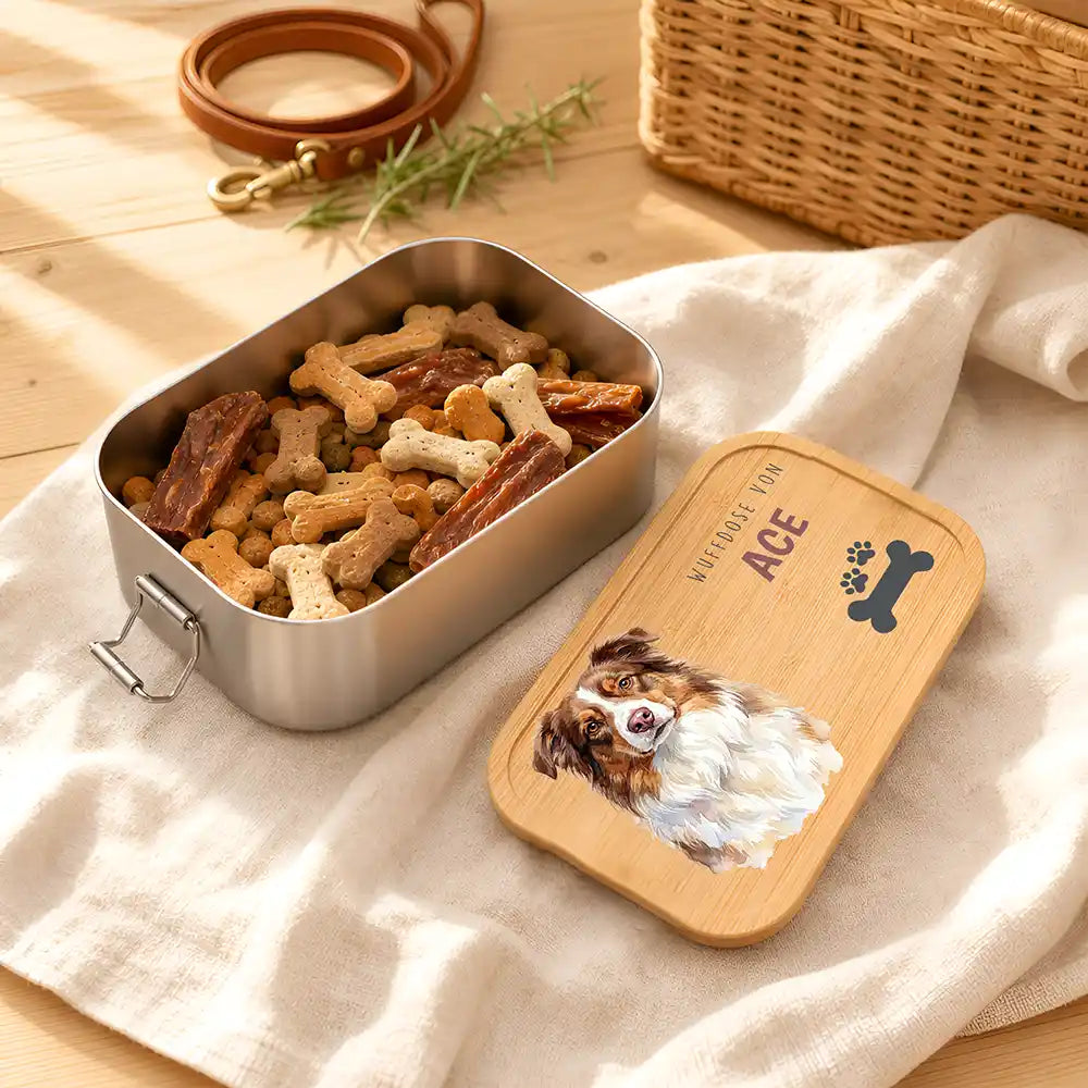 Personalisierte Leckerlidose Hund Pfötchen-Trio sanft – Foto-Personalisiert Lifestyle 1