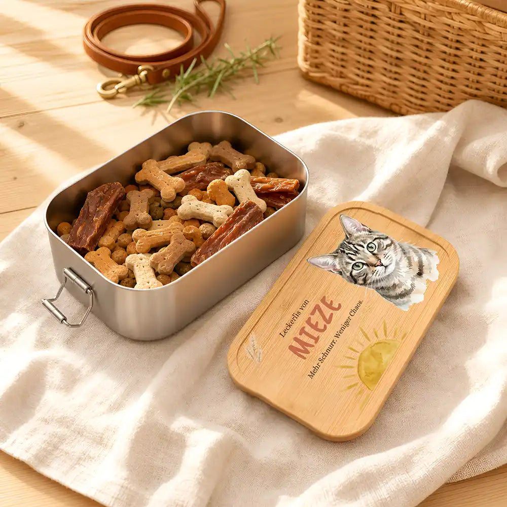 Personalisierte Leckerlidose Katze Schnurr-Snacks Sonnenaufgang – Foto-Personalisiert Lifestyle 1