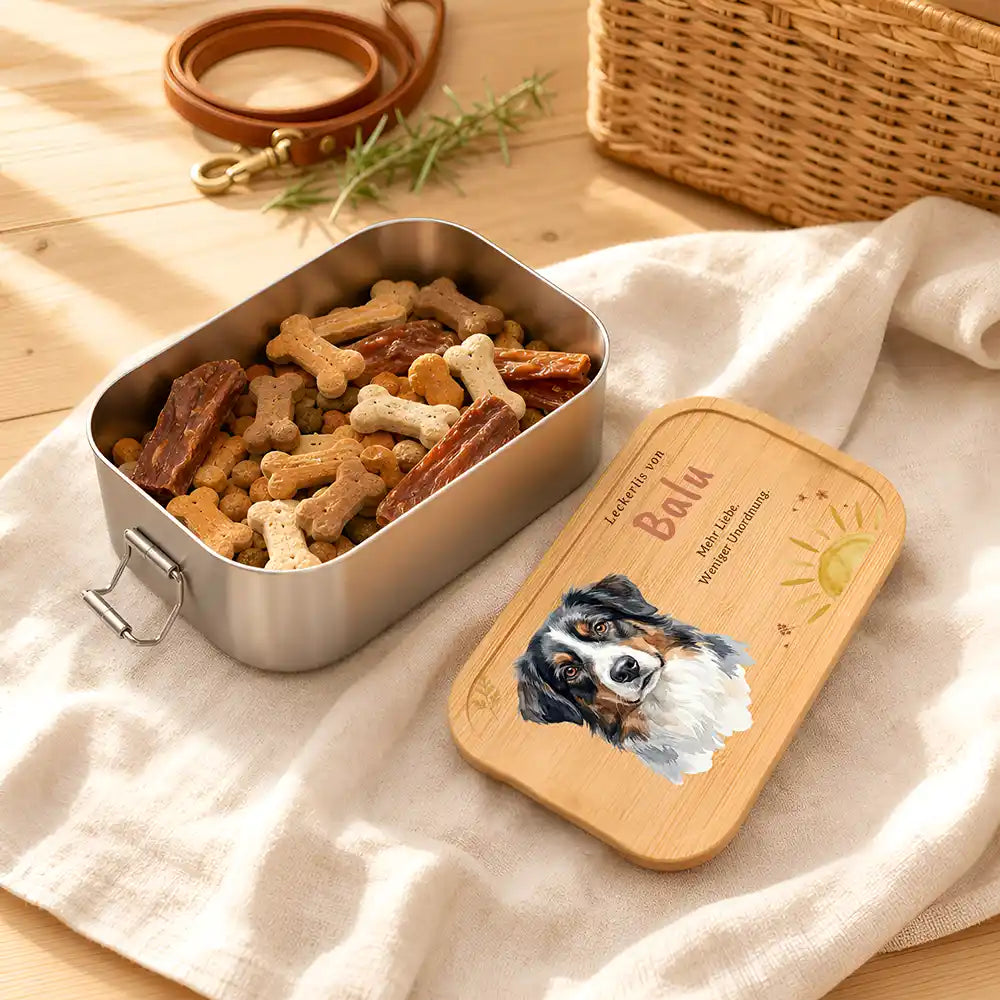 Personalisierte Leckerlidose Hund Sonne mit Streublumen – Foto-Personalisiert Lifestyle 1
