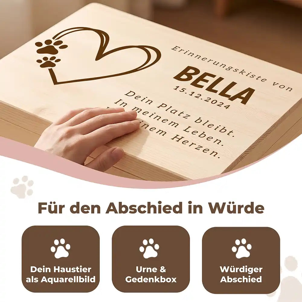 Tierurne Holz – Herzlinie mit Pfötchen, Für den Abschied in Würde
