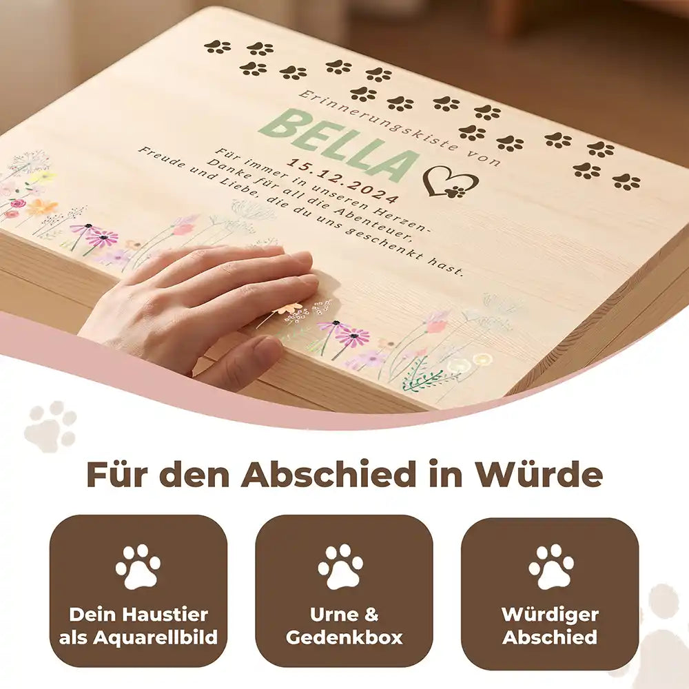 Tierurne Holz – Wildblumen zart mit Pfotenspur, Für den Abschied in Würde