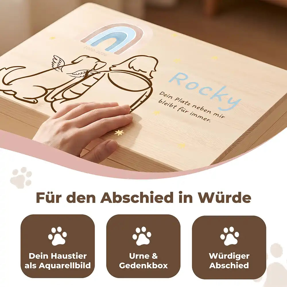 Tierurne Hund Holz – Engelshund an deiner Seite, Für den Abschied in Würde