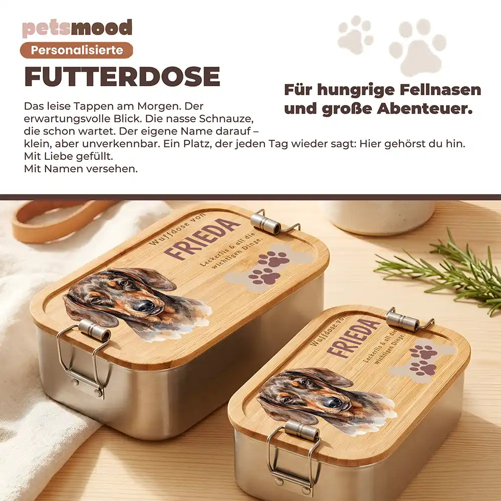 Personalisierte Leckerlidose Hund Wuffdose mit Pfötchen-Knochen – Detail Verschluss & Naht