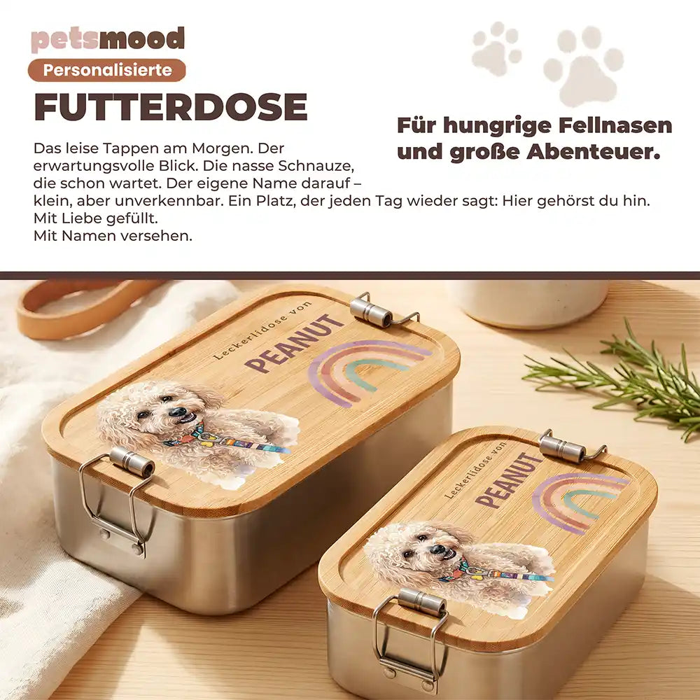Personalisierte Leckerlidose Hund Pfötchen-Akzent Pastell – Detail Verschluss & Naht