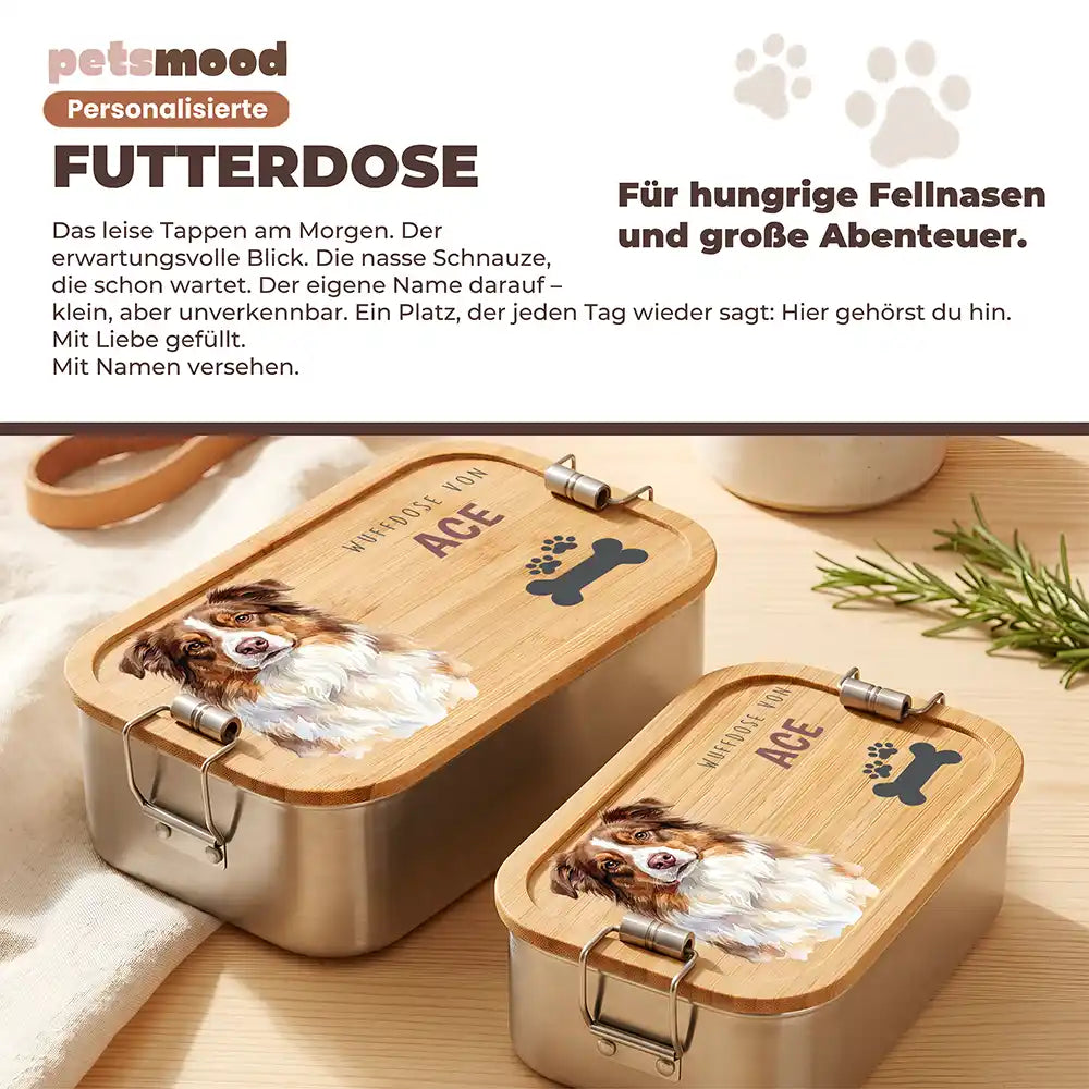 Personalisierte Leckerlidose Hund Pfötchen-Trio sanft – Detail Verschluss & Naht
