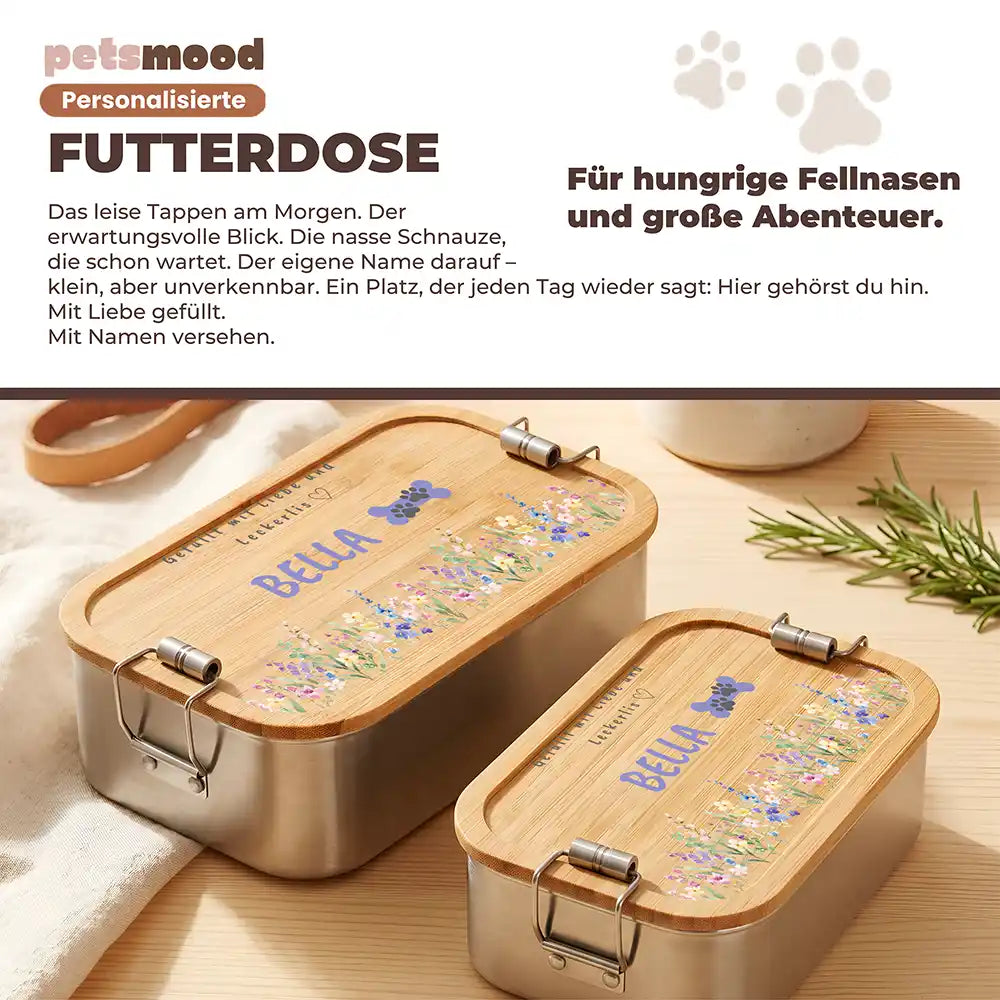 Personalisierte Leckerlidose Hund Knochen-Pfötchen Klassisch – Detail Verschluss & Naht