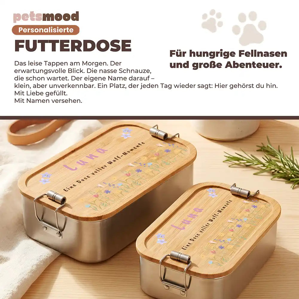 Personalisierte Leckerlidose Hund & Katze Boho-Trio universal – Detail Verschluss & Naht