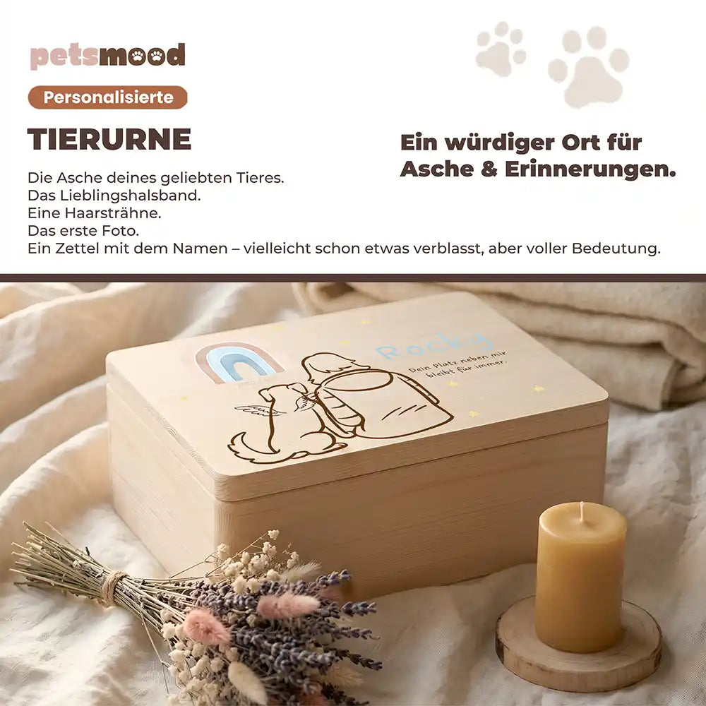 Tierurne Hund Holz – Engelshund an deiner Seite, Platz für Asche und Erinnerungen