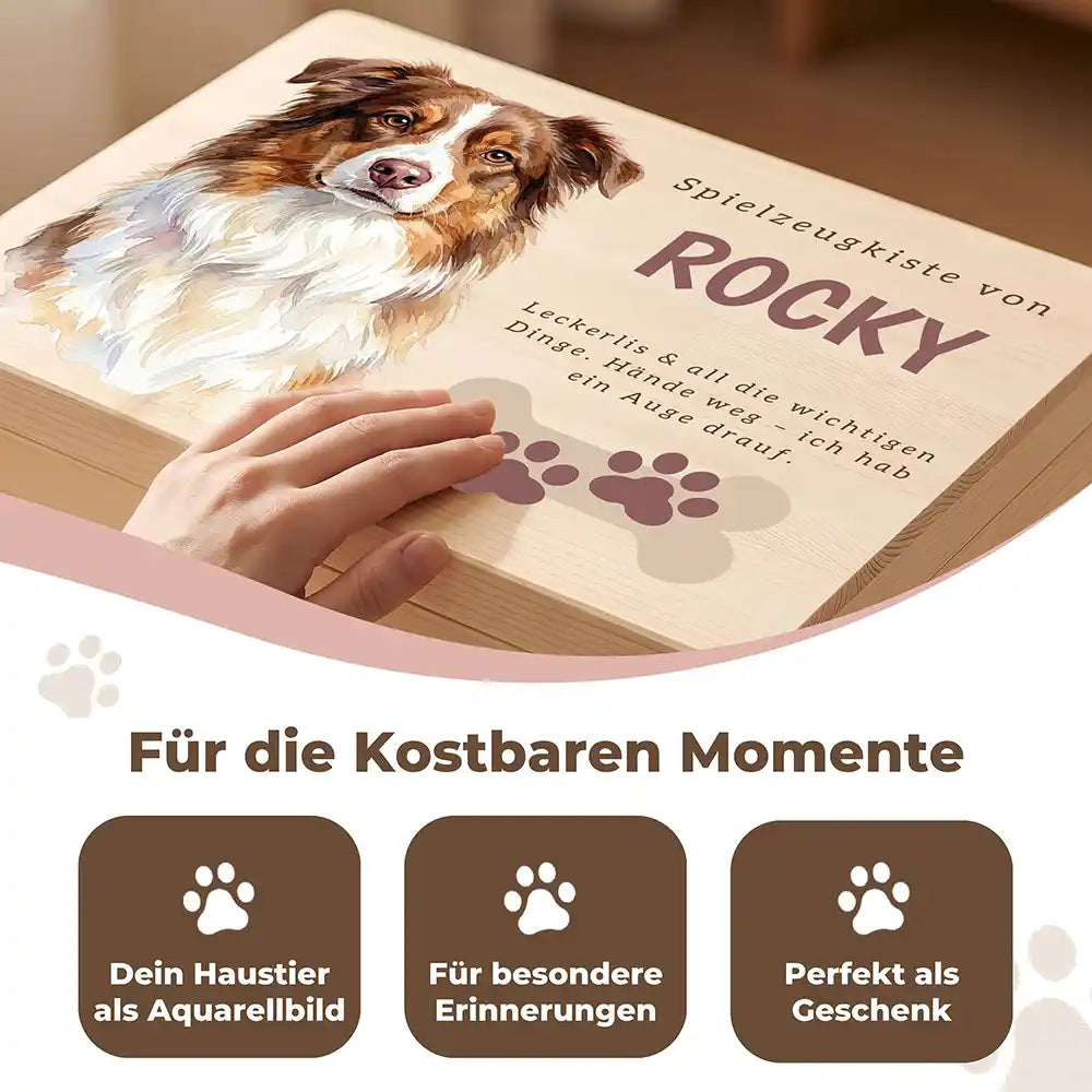 Personalisierte Spielzeugkiste Hund Knochen mit Pfoten – Detail Handarbeit
