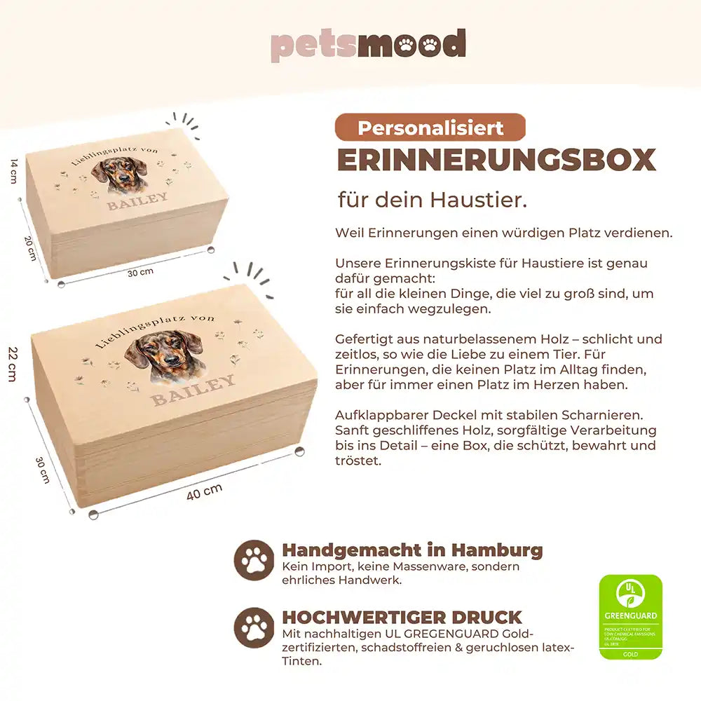 Personalisierte Aufbewahrungskiste Hund Lieblingsplatz Wildblumen – Detail Verarbeitung