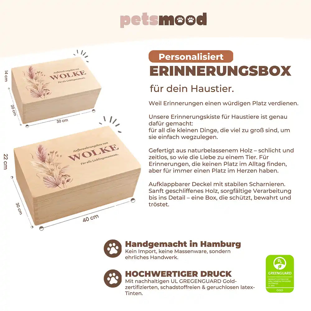 Personalisierte Aufbewahrungskiste Hund & Katze Pampagras Boho – Detail Verarbeitung