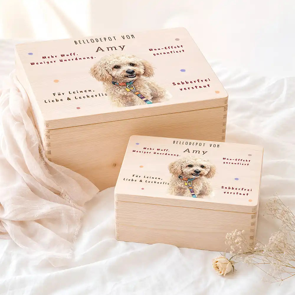 Personalisierte Aufbewahrungskiste Hund Bellodepot mit Konfetti – Etsy Hauptbild Hero