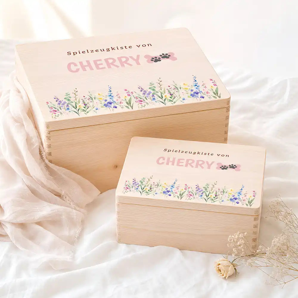 Personalisierte Spielzeugkiste Hund Wildblumen mit Knochen-Pfote – Etsy Hauptbild Hero