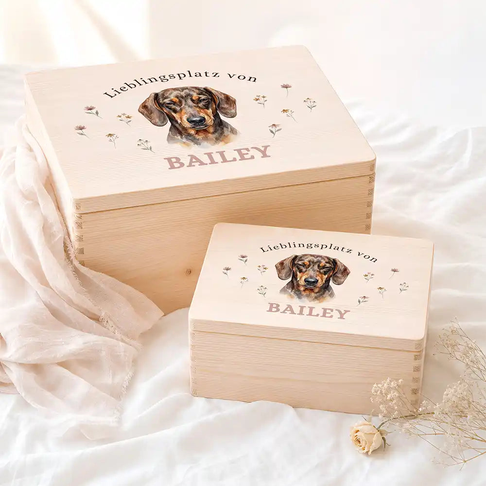 Personalisierte Aufbewahrungskiste Hund Lieblingsplatz Wildblumen – Etsy Hauptbild Hero
