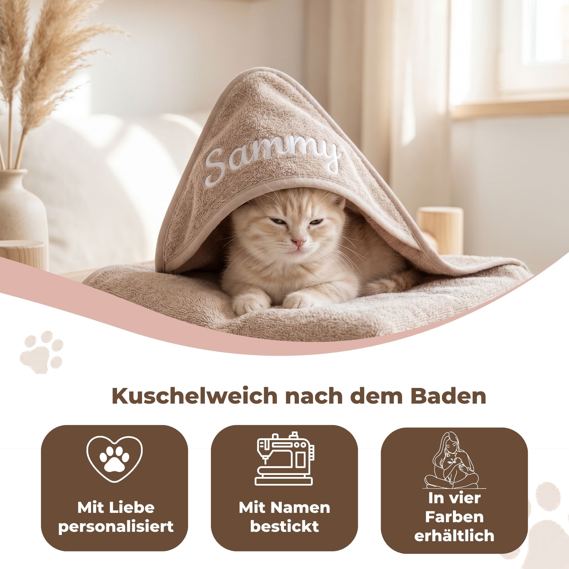 Personalisiertes Kapuzenhandtuch Haustier – Biscuit mit Wunschname