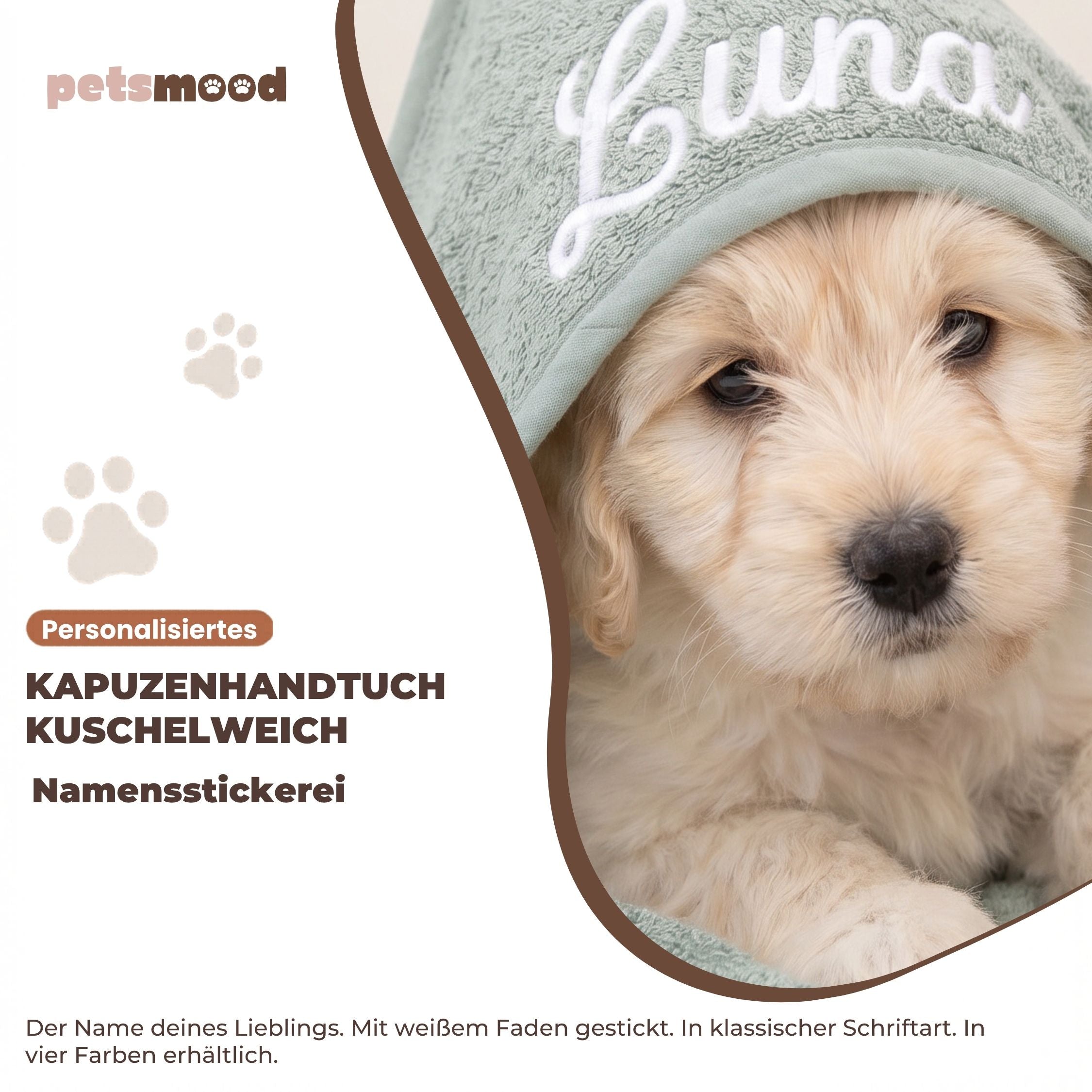 Personalisiertes Kapuzenhandtuch Haustier – Mintgrün mit Wunschname