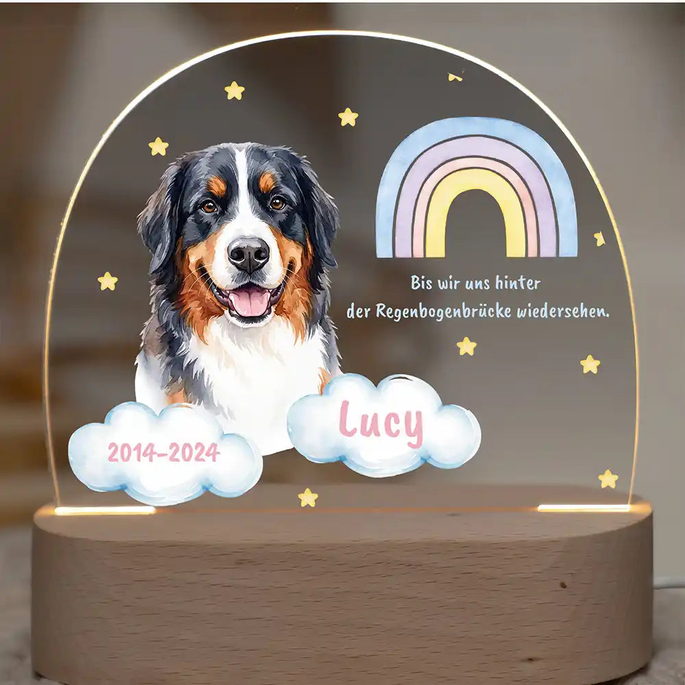 Personalisiertes Nachtlicht Haustier Andenken Pastell-Regenbogen mit Wolken-Namen – Studio Hauptbild