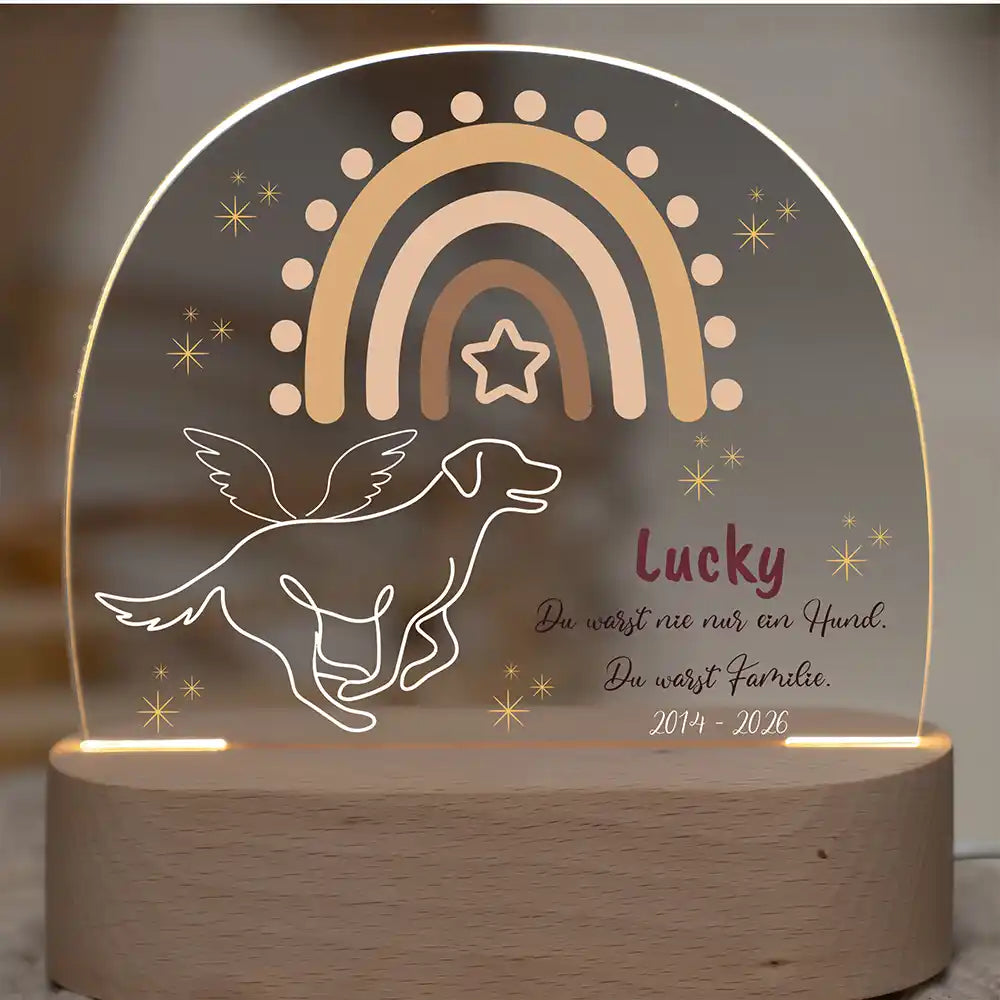 Personalisiertes Nachtlicht Haustier Andenken Boho-Regenbogen & fliegender Engel – Studio Hauptbild
