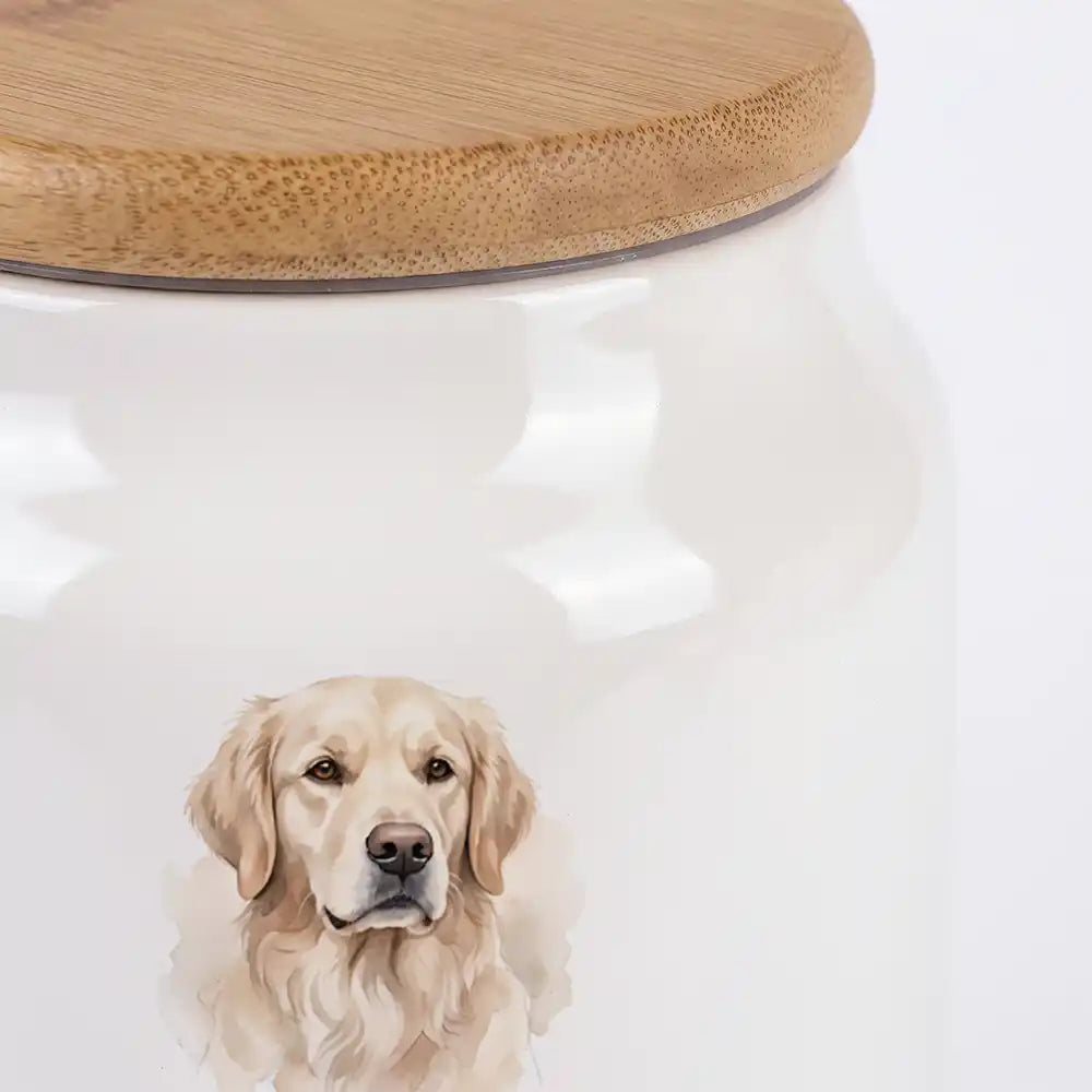 Personalisierte Hundeurne Foto & Herz – Nahaufnahme der glänzenden Keramik und des Bambusdeckels