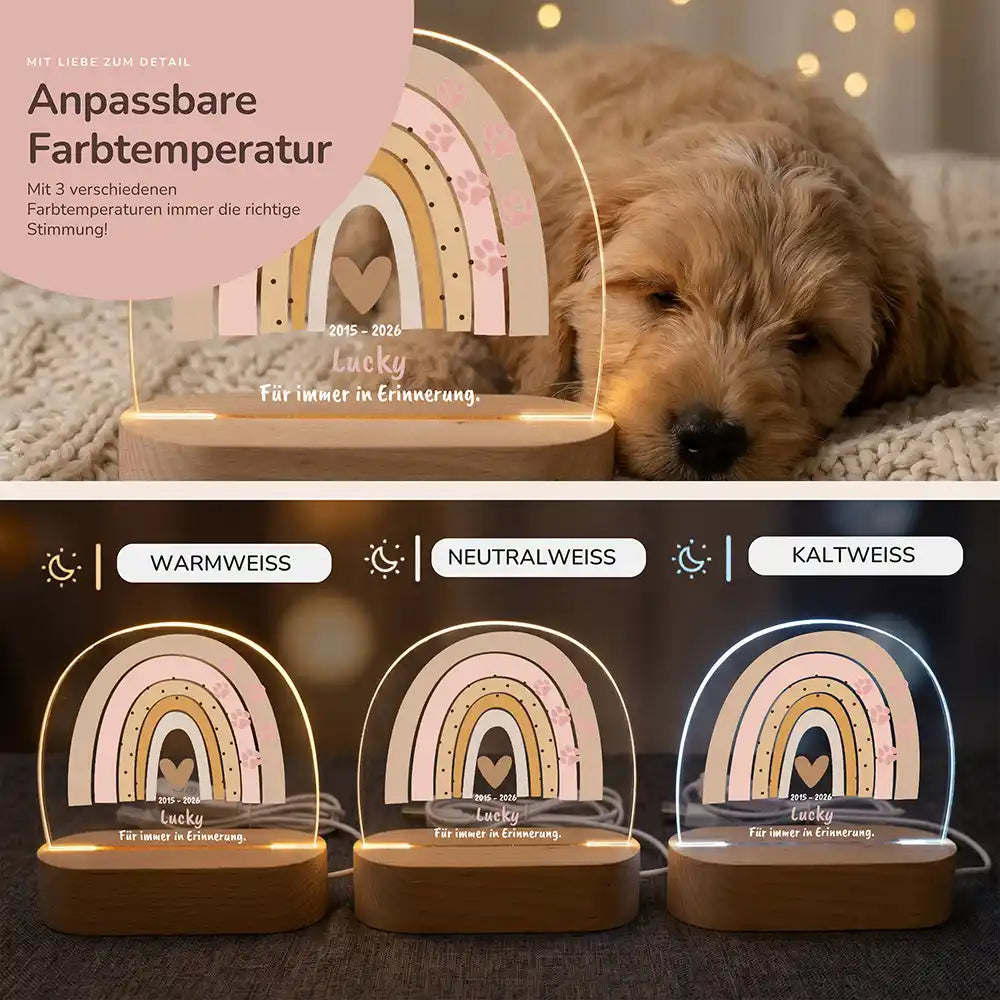 Personalisiertes Nachtlicht Haustier Andenken Boho-Regenbogen Pastell mit Pfötchen – Vorteile Material