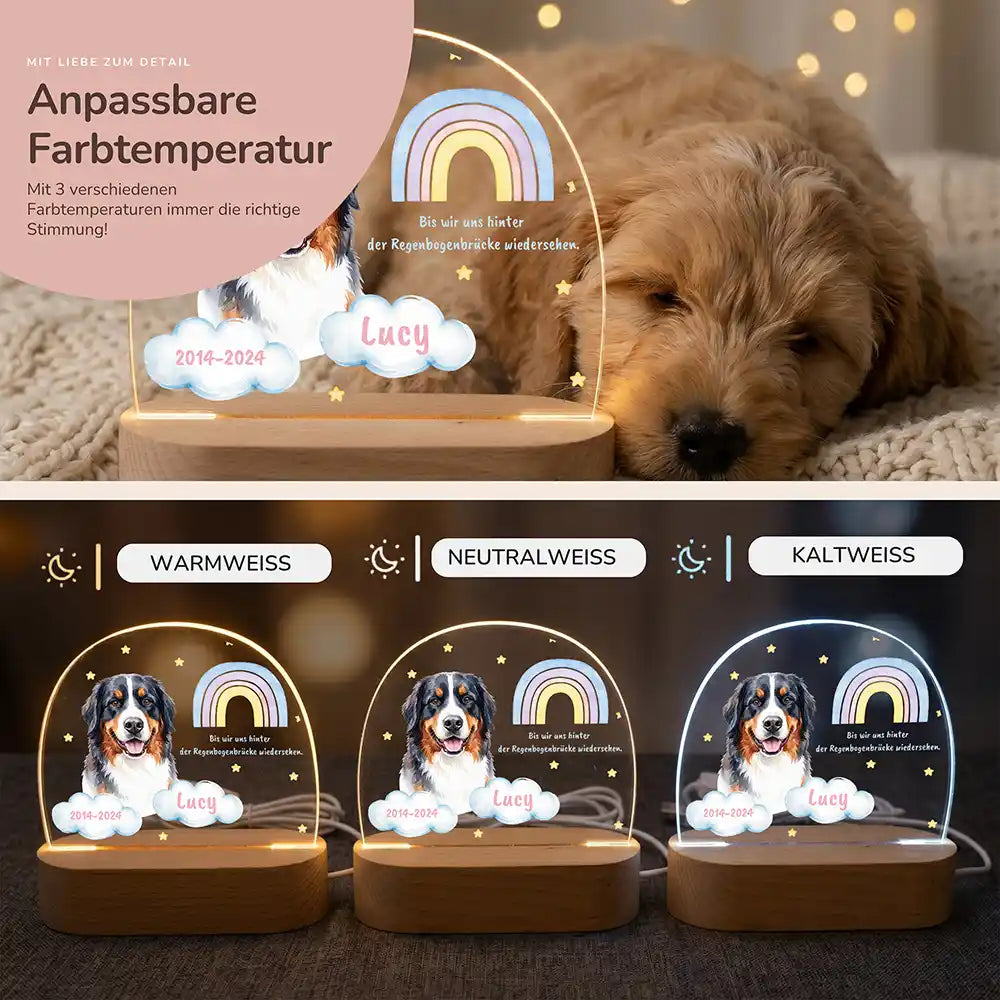 Personalisiertes Nachtlicht Haustier Andenken Pastell-Regenbogen mit Wolken-Namen – Vorteile Material