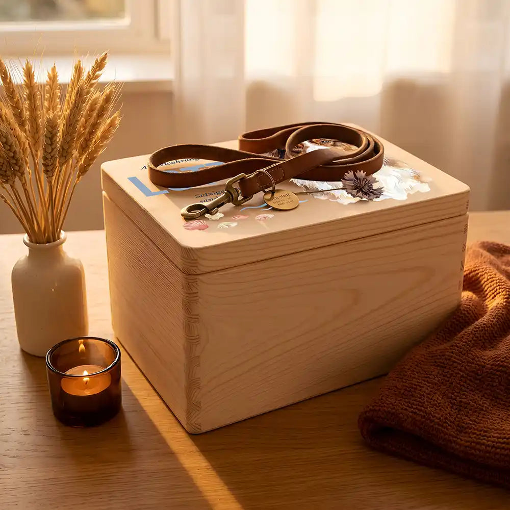 Personalisierte Aufbewahrungskiste Hund Strand & Muscheln – Ambiente Wohnzimmer