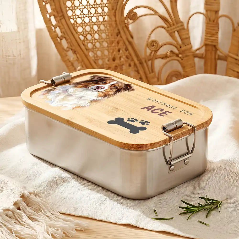 Personalisierte Leckerlidose Hund Pfötchen-Trio sanft – Detail Bügelverschluss