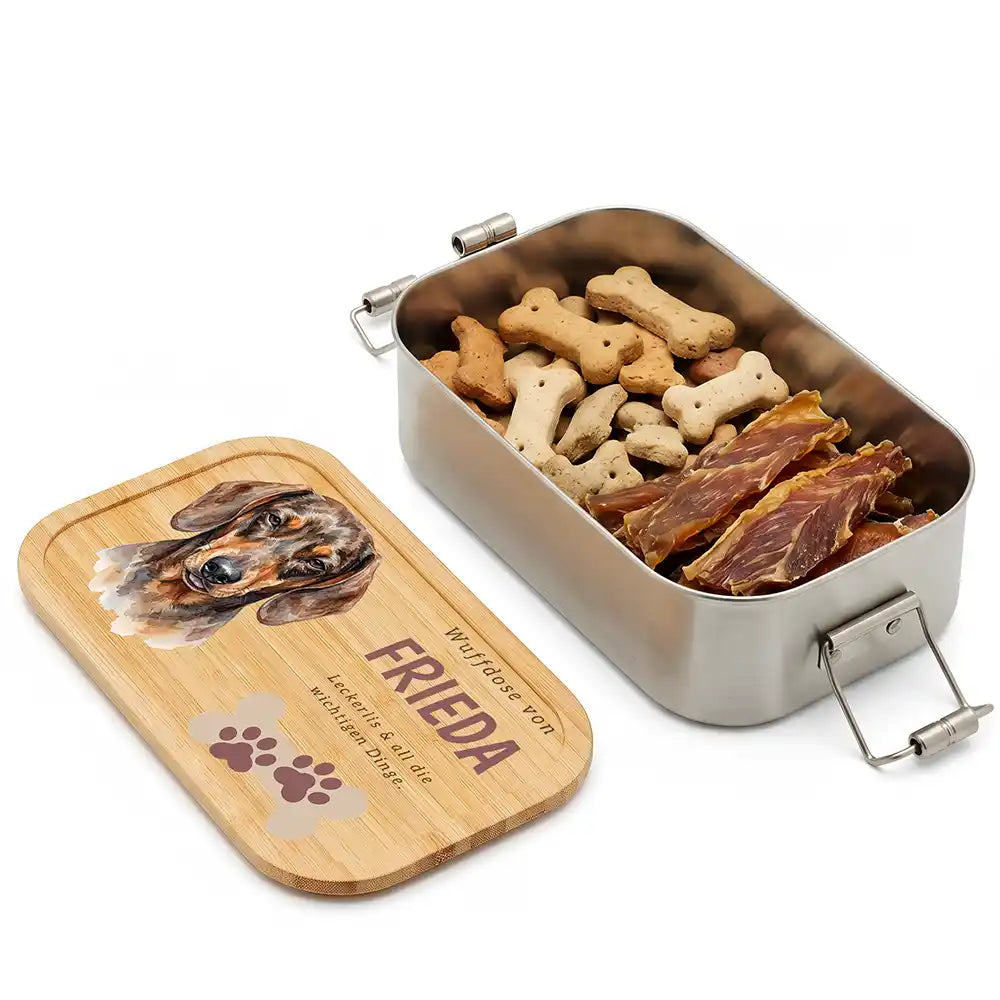Personalisierte Leckerlidose Hund Wuffdose mit Pfötchen-Knochen – Personalisiert Hauptbild 1