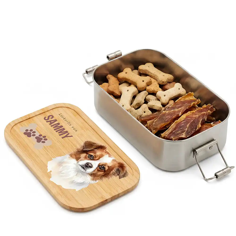 Personalisierte Leckerlidose Hund Klassisch mit Pfötchen-Trio – Personalisiert Hauptbild 1