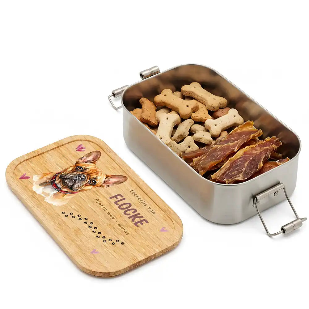 Personalisierte Leckerlidose Hund Knochen mit Herz-Pfote – Personalisiert Hauptbild 1