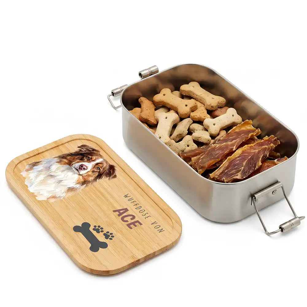 Personalisierte Leckerlidose Hund Pfötchen-Trio sanft – Personalisiert Hauptbild 1