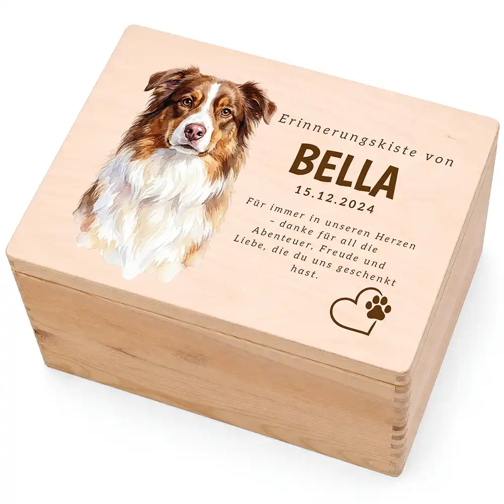 Tierurne Hund Holz – Aquarell-Porträt mit Herz & Pfote, Hauptbild Deckel
