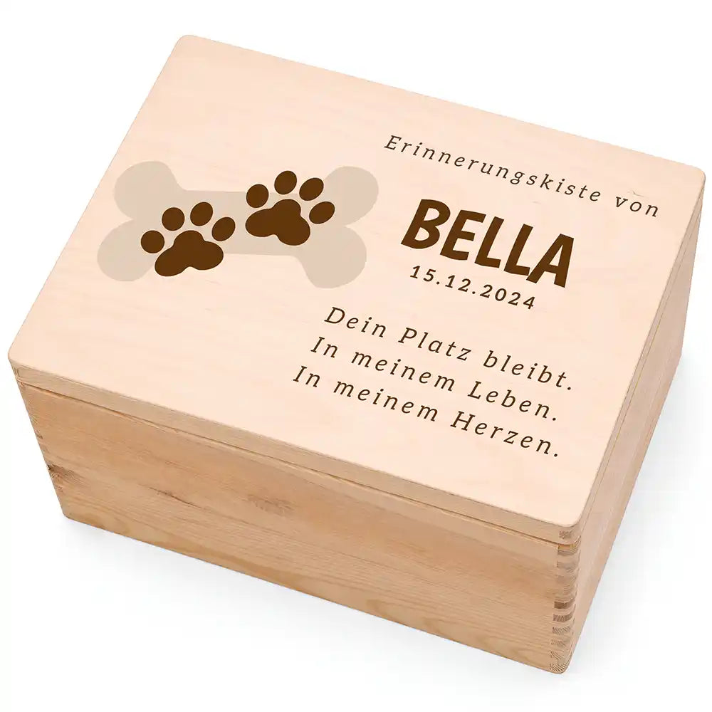 Tierurne Hund Holz – Knochen mit Pfötchen, Hauptbild Deckel