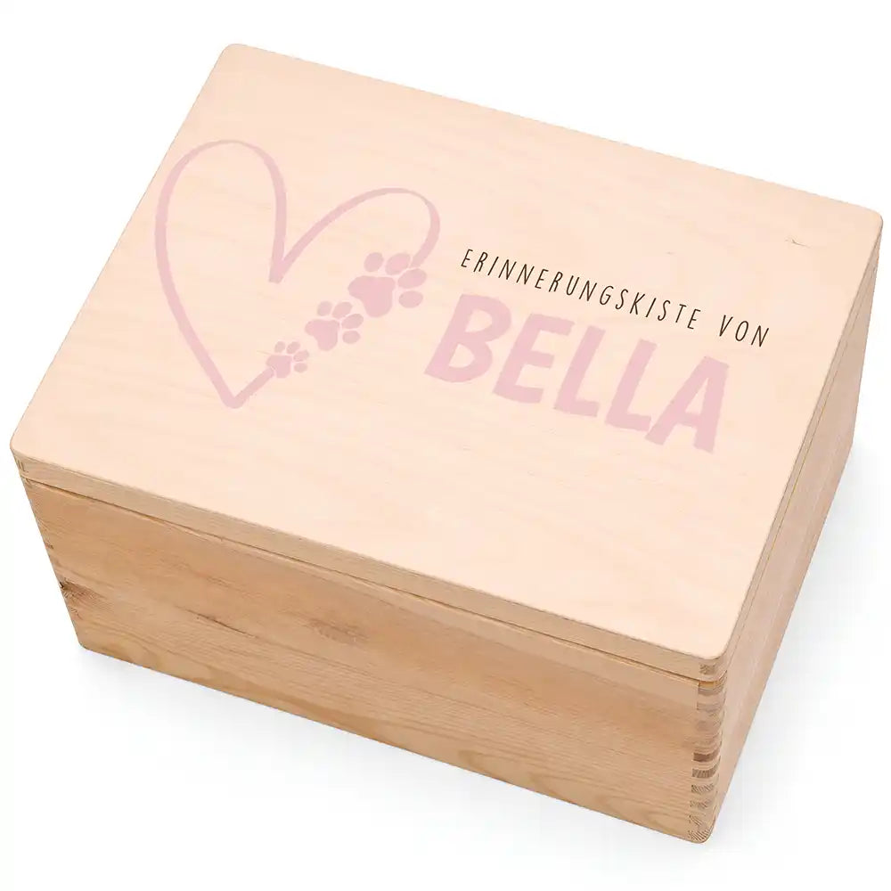 Tierurne Holz – Herzlinie Rosé mit Pfotenspur, Hauptbild Deckel