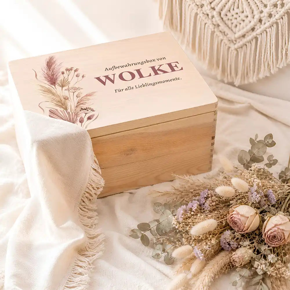 Personalisierte Aufbewahrungskiste Hund & Katze Pampagras Boho – Ambiente Hundezubehör
