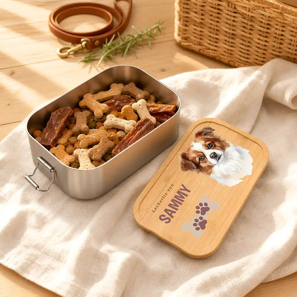 Personalisierte Leckerlidose Hund Klassisch mit Pfötchen-Trio – Foto-Personalisiert Lifestyle 1
