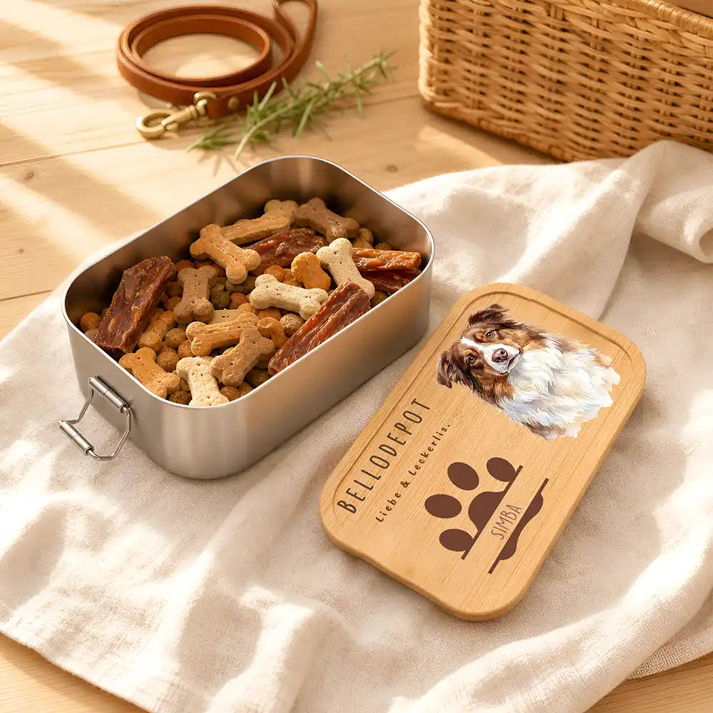 Personalisierte Leckerlidose Hund Bellodepot mit Pfoten-Trio – Foto-Personalisiert Lifestyle 1