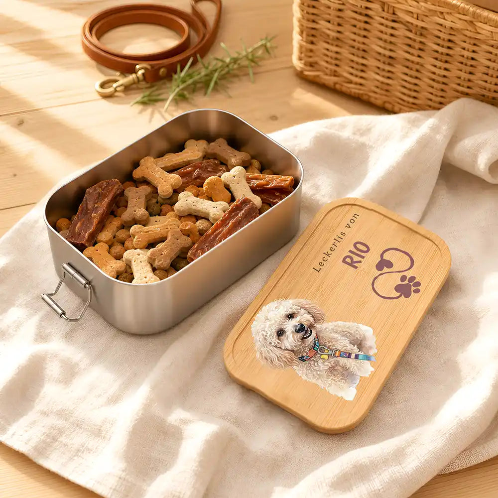 Personalisierte Leckerlidose Hund Klassisch mit Herzen – Foto-Personalisiert Lifestyle 1