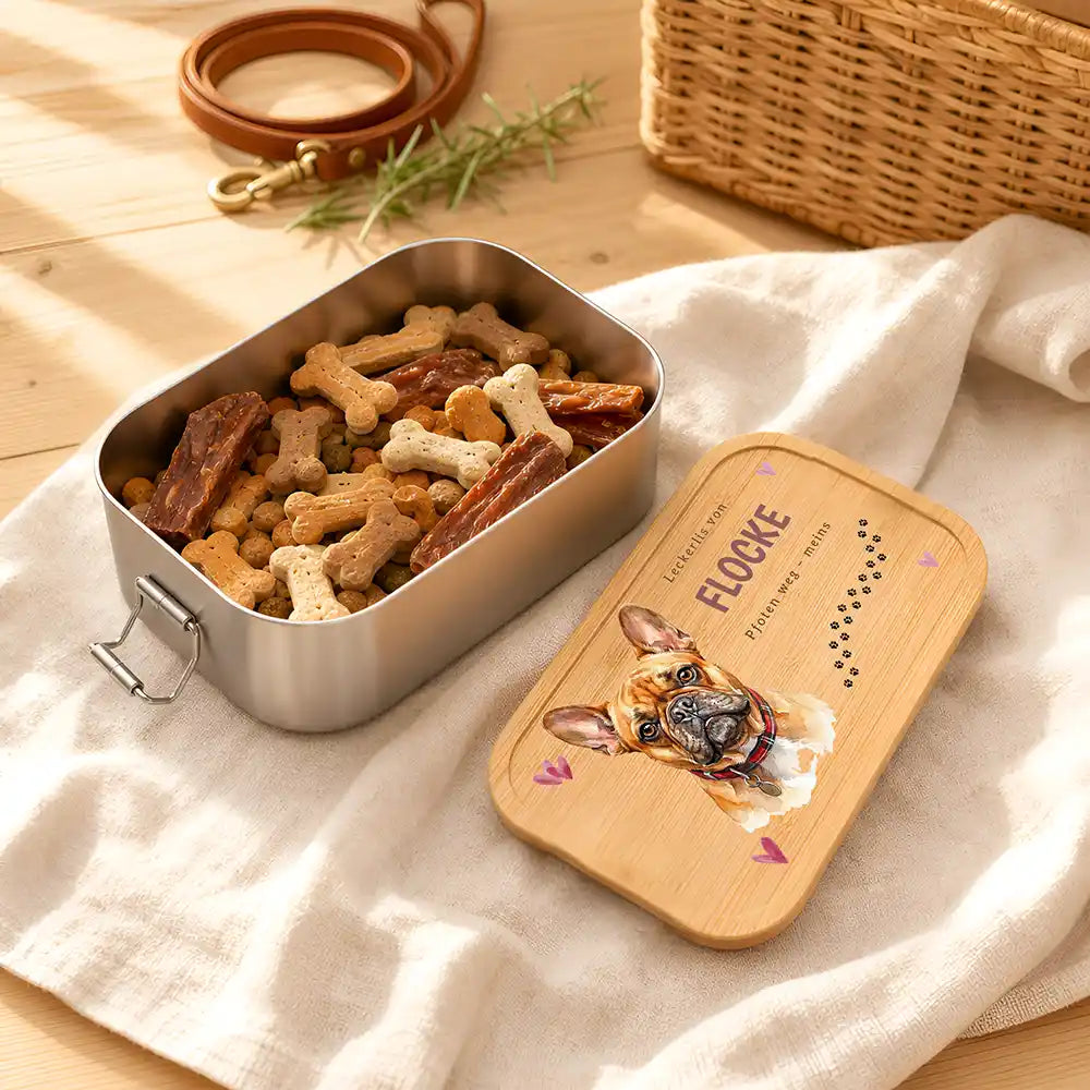 Personalisierte Leckerlidose Hund Knochen mit Herz-Pfote – Foto-Personalisiert Lifestyle 1
