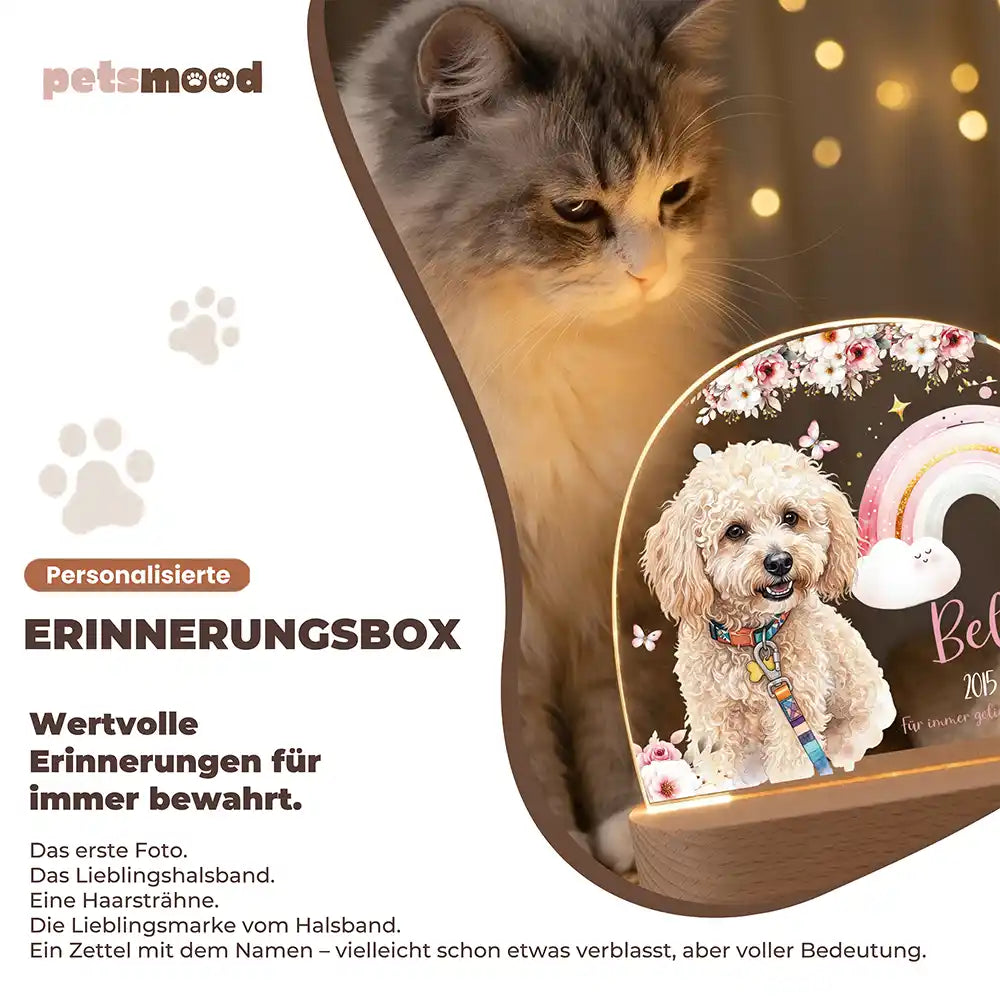 Personalisiertes Nachtlicht Haustier Andenken Pastell-Regenbogen Rosa – Detail Lichtfarben
