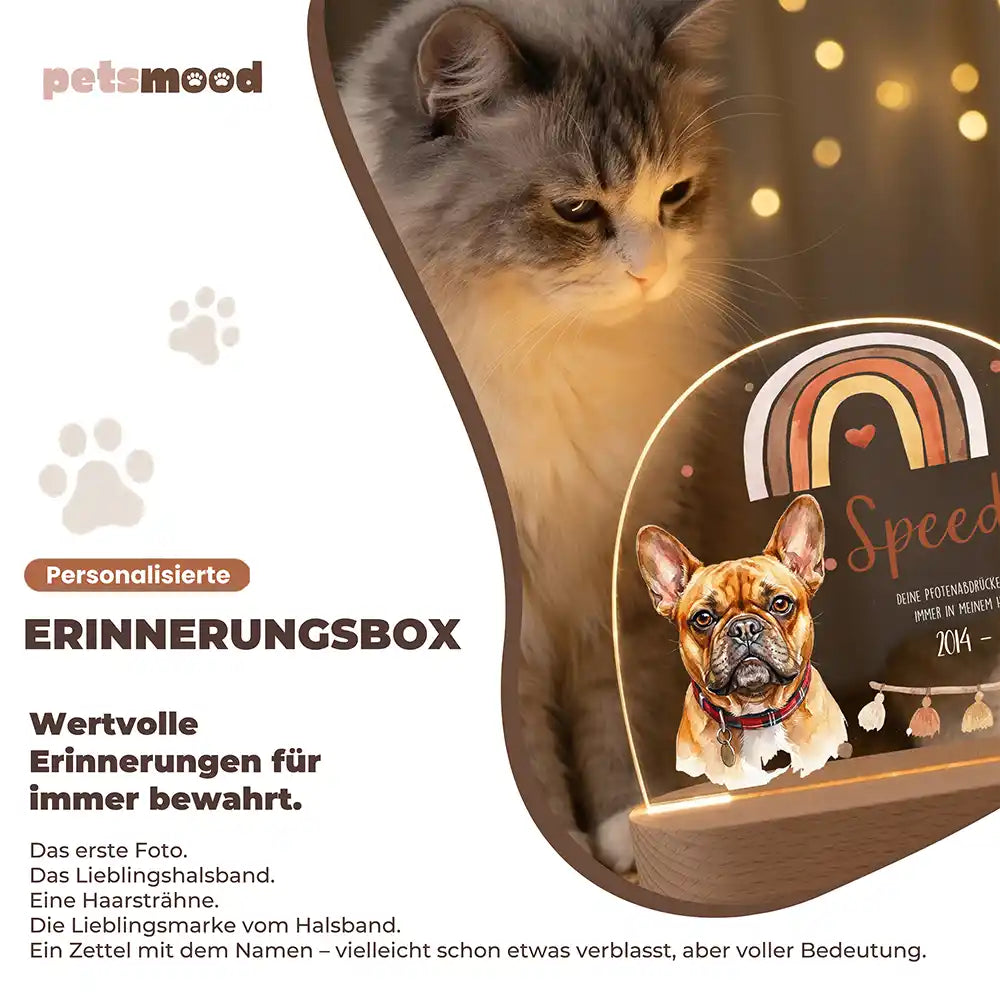 Personalisiertes Nachtlicht Haustier Andenken Boho-Regenbogen Erdtöne – Detail Lichtfarben