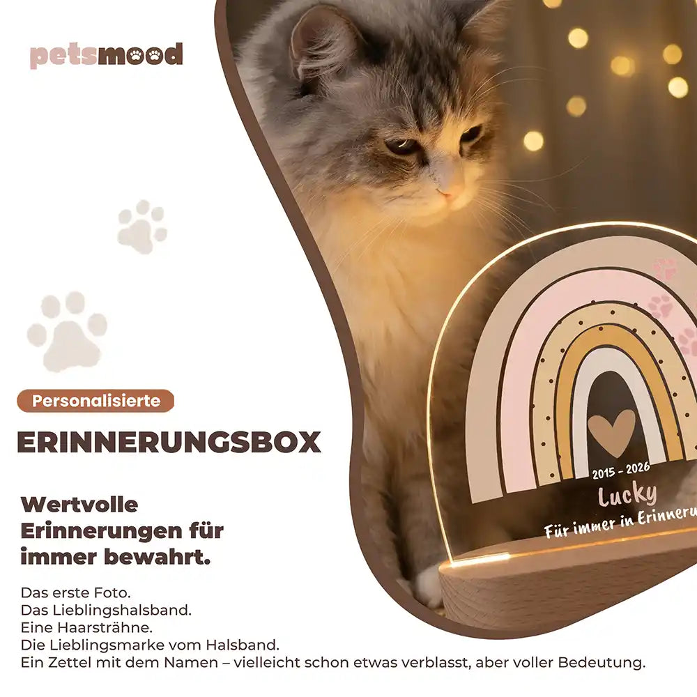 Personalisiertes Nachtlicht Haustier Andenken Boho-Regenbogen Pastell mit Pfötchen – Detail Lichtfarben