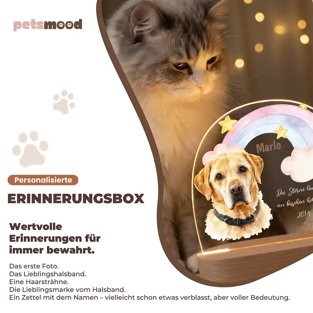 Personalisiertes Nachtlicht Haustier Andenken Pastell-Regenbogen mit Sternen – Detail Lichtfarben