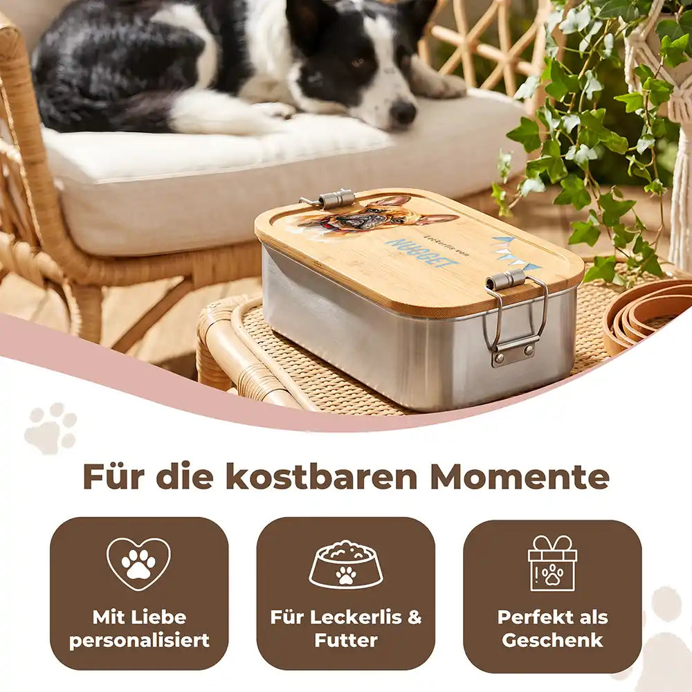 Personalisierte Leckerlidose Hund Klassisch Schlicht – Detail Aquarell-Druck
