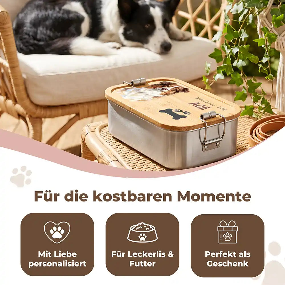 Personalisierte Leckerlidose Hund Pfötchen-Trio sanft – Detail Aquarell-Druck